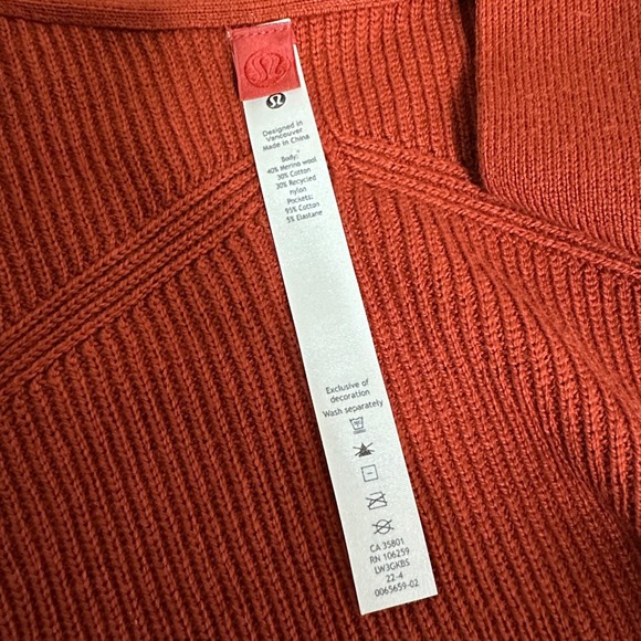 Lululemon Merino Wool-Blend Ribbed Long Wrap Sweater Women 12 Cayenne - Picture 6 of 10